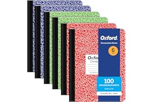 Oxford Composition Notebook 6 Pack, College Ruled Paper, 9-3/4 x 7-1/2 Inches, 100 Sheets, Assorted Marble Covers. 2 Each: Blue, Green, Red (63763)