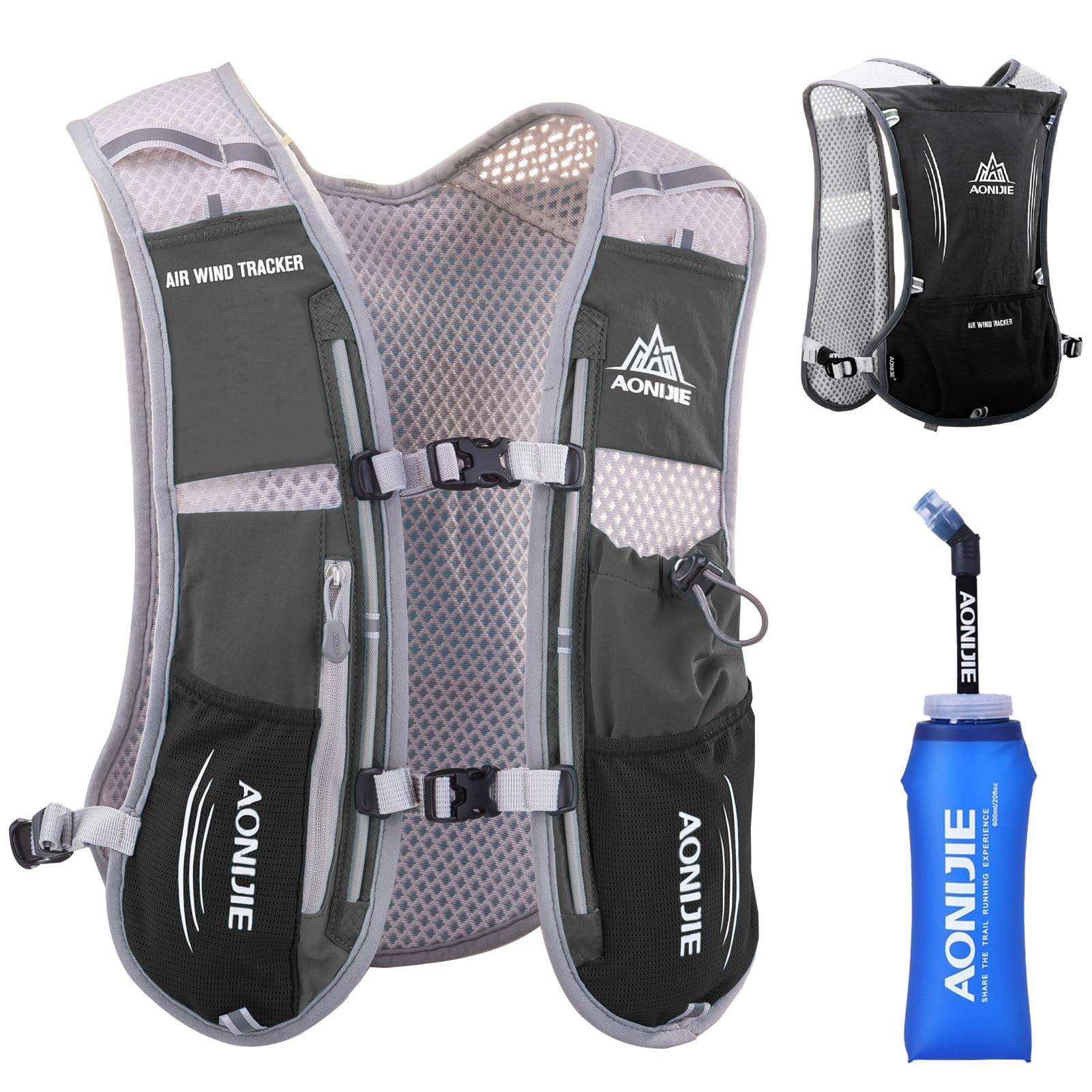 5 L Running Vest Backpack, Lightweight Hydration Vest Backpack for Women & Men Outdoor Sports, Marathon, Trail Race, Cycling, Hiking, Climbing (Black with 600ml Soft Flask)