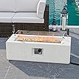 HOMPUS Outdoor Propane Fire Pit 50,000 BTU 42-inch x 17-inch Rectangle Concrete Gas Fire Table Outside Smokeless Firepit Furniture with Wind Gurad,Lava Rocks and Rain Cover for Garden,Deck,Backyard