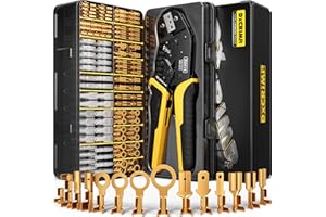 DxCRIMP Spade Connector Kit, 14 Types Wire Connector Kit with Crimping Tool for 24-14 AWG Spade Connector Crimper, Open Terminal Connector Crimping Tool, Wire Terminal Crimper, Quick Connect Terminal