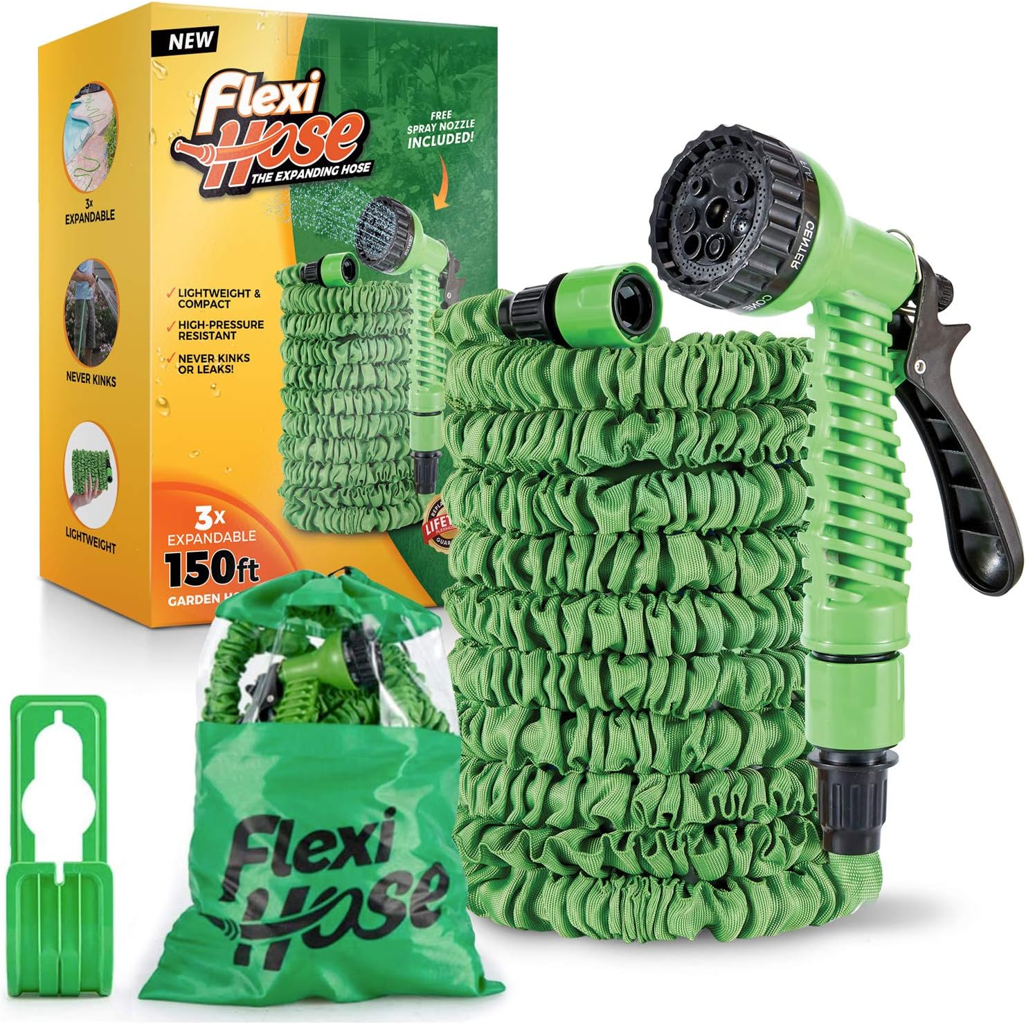 Flexi Hose 150 Foot Expandable Garden Hose with 7 Function Spray Nozzle Durable ABS Fittings