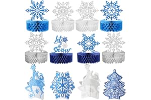 Pajean 12 Pcs Winter Wonderland Party Decorations Christmas Snowflake Honeycomb Centerpieces Blue White It's Snow Table Decors Winter Birthday Party Decor for Xmas Holiday Party Supplies