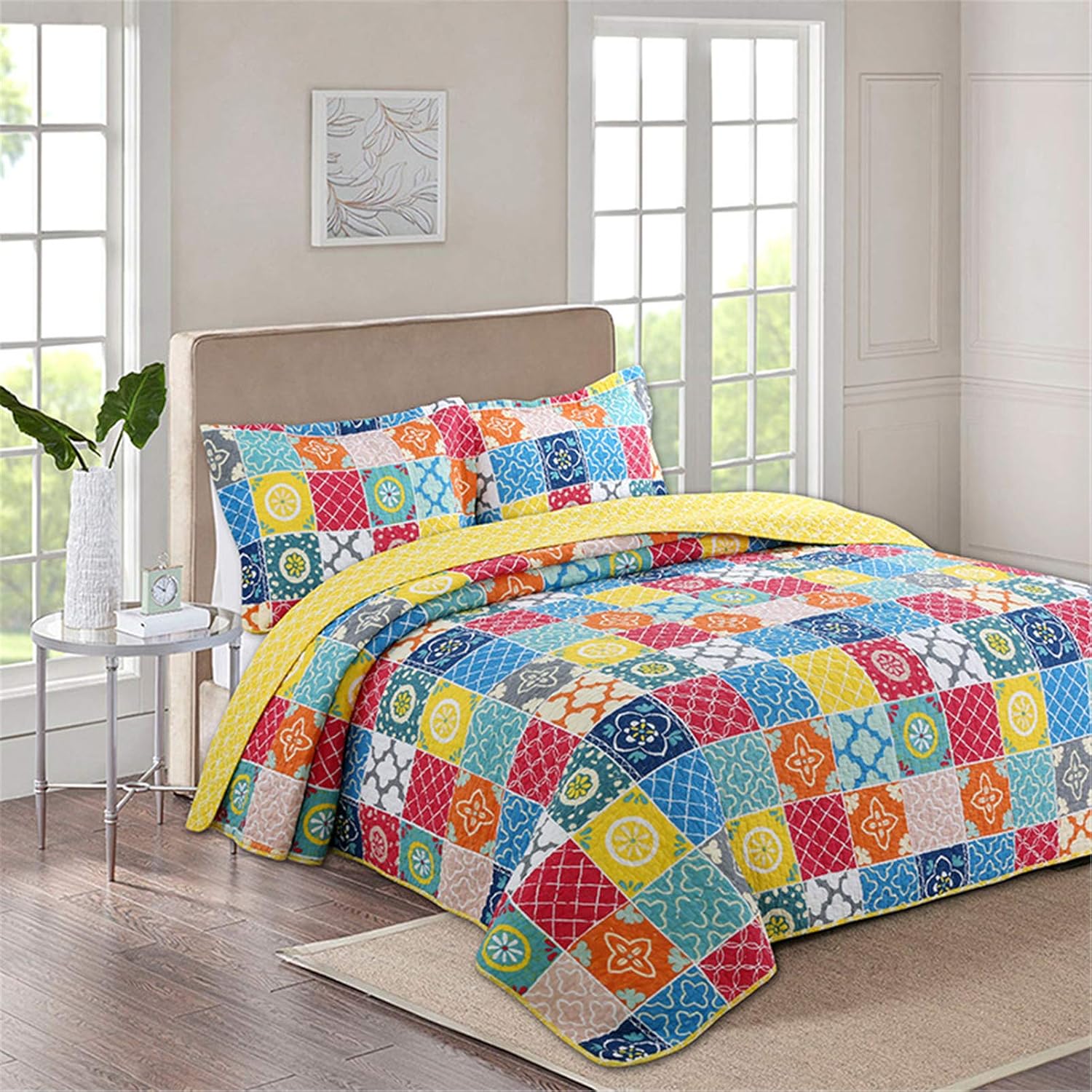 YFWJD Bedspreads Quilted 3 Piece Superking Vintage American Style
