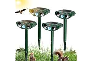 Gebatule Pack of 4 Ultrasonic Animal Repellent Outdoor Solar Deer Repellent Devices with Motion Sensor Cat Squirrel Skunk Rabbit Raccoon Repellent Solar Animal Repeller Deterrent for Garden Yard