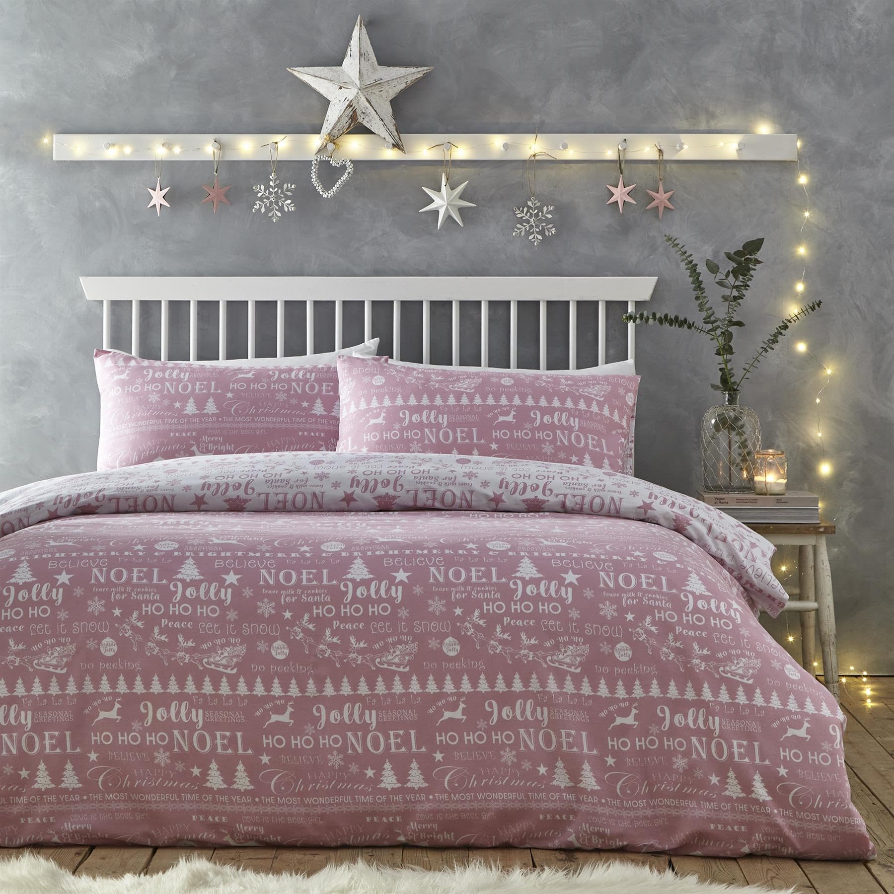 Charlotte Thomas Jolly Christmas Duvet Cover Set Pink Xmas Bedding Set Kingsize