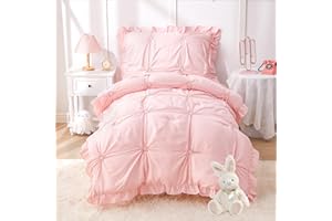 Wowelife Princess Toddler Bedding Set for Girls, Boho Toddler Tufted Bed Set, 4 Pieces Ruffles Jacquard Embroidery Toddler Girl Comforter with Comforter, Fitted Sheet, Flat Sheet and Pillowcase, Pink