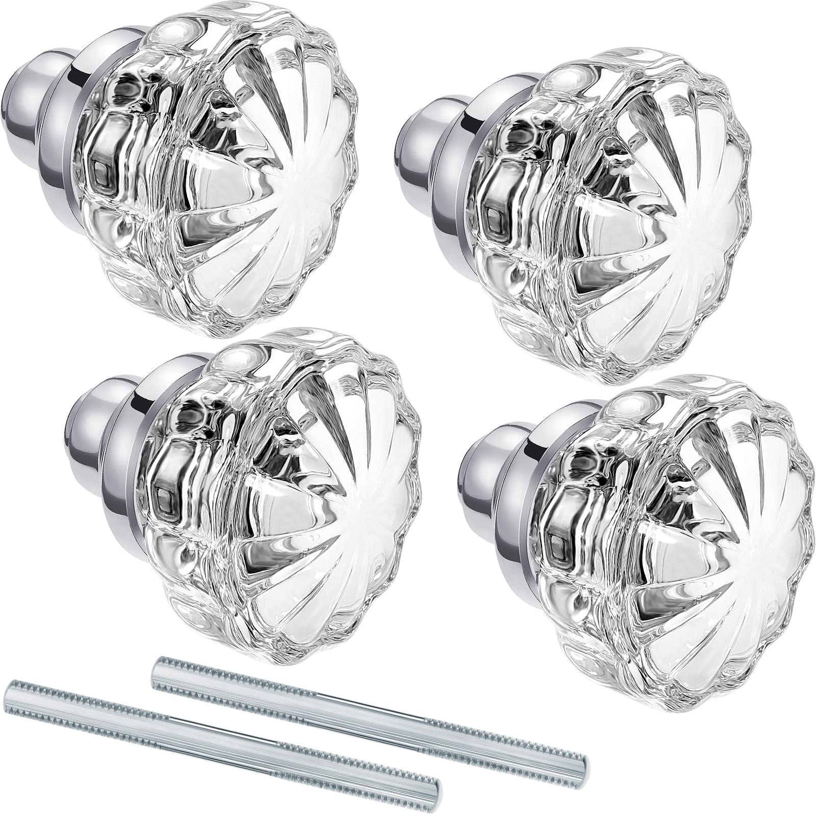 Photo 1 of Amylove 2 Set Glass Door Knobs Mortise Style Fluted Crystal Antique Door Knobs with Spindle Antique Doorknobs for Home Interior(Silver,Basic)