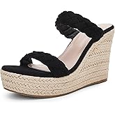 Coutgo Womens Wedge Platform Sandals Espadrilles Two Strap Woven Slip On Summer Cute Slide Sandals