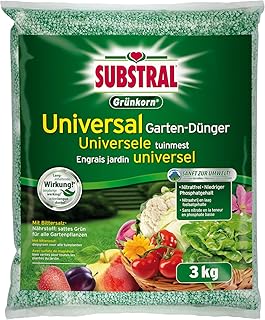 Substral Grünkorn Universal, nitratfreier Langzeit-Gartendünger für Blumen, Sträucher, Koniferen, Gemüse, Obst und Rasen, 3 kg
