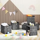 SONGMICS Storage Boxes Set of 6 30 cm Cube Fabric with Handles Heathered Black view 3