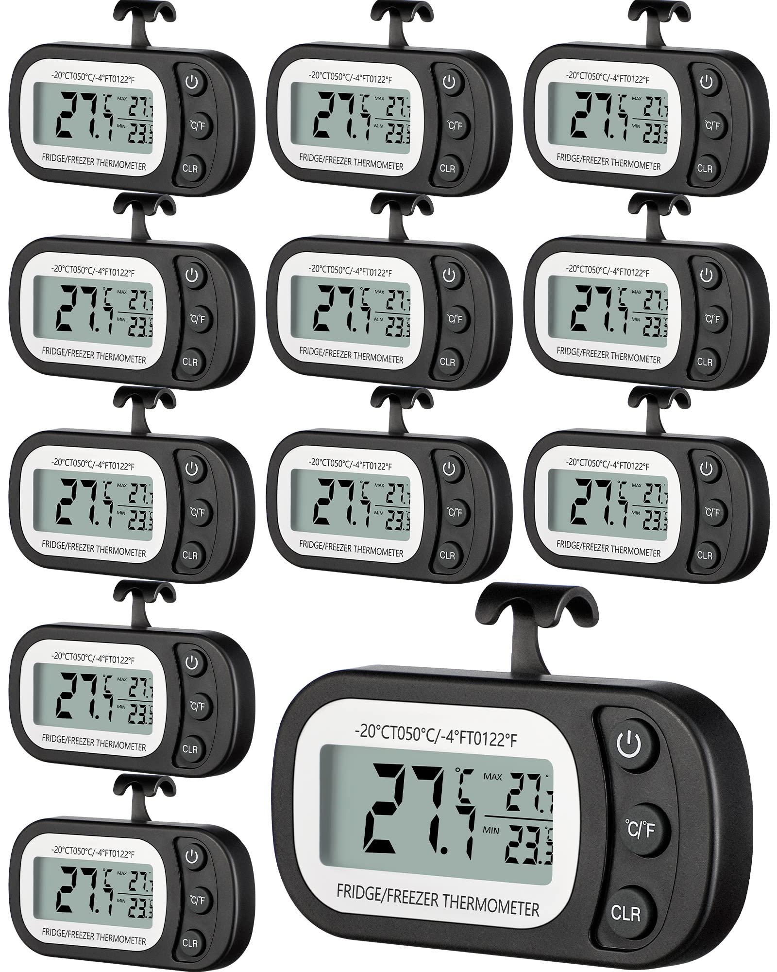 Frienda 12 Pack Black Digital Fridge Thermometer