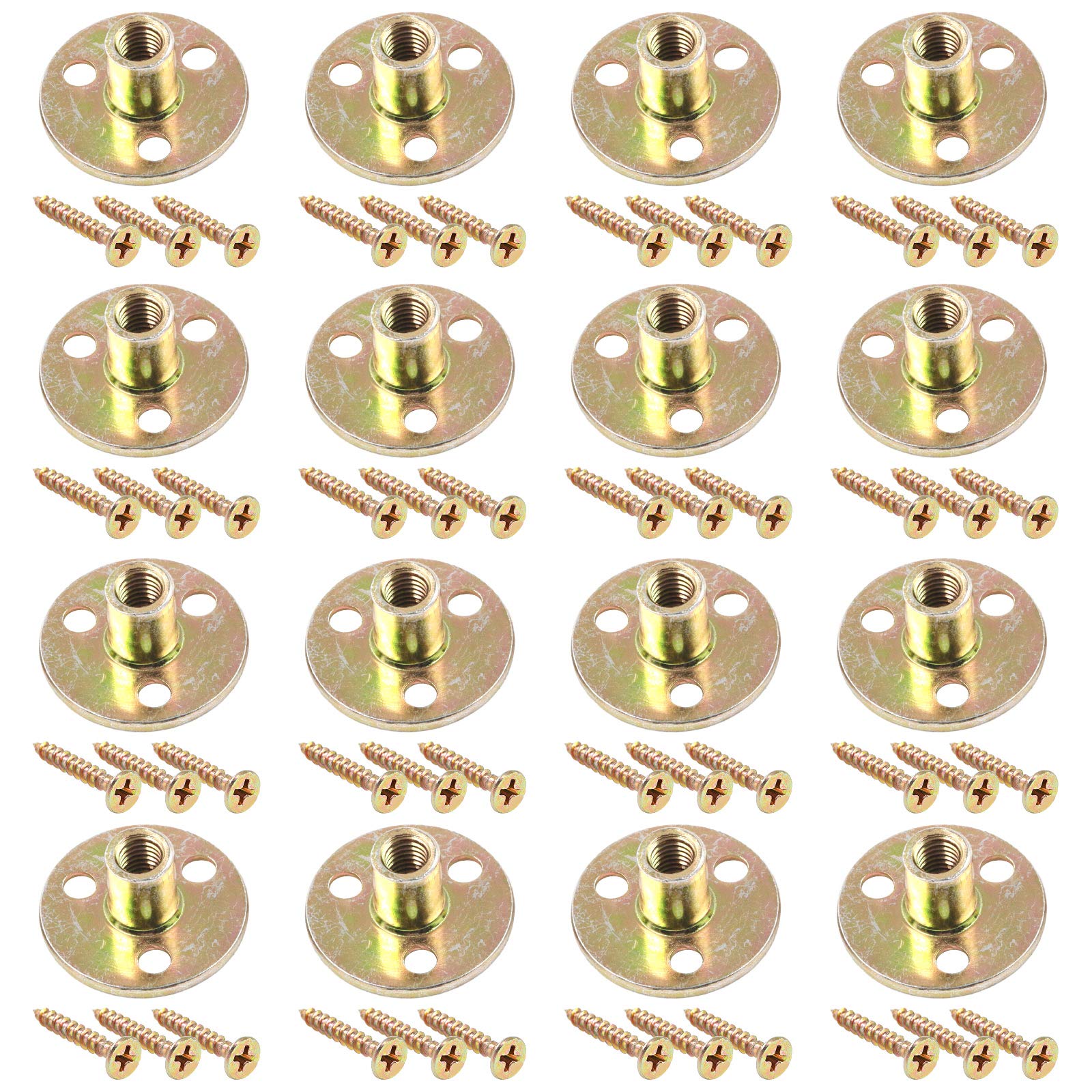 Glarks 64Pcs M8(5/16'') Brad Hole Tee Nut with Mounting Screws Set Zinc Plated Carbon Steel 3-Hole T-Nuts Furniture Hardware Flange Insert Female Thread for Wood Furniture — image 1