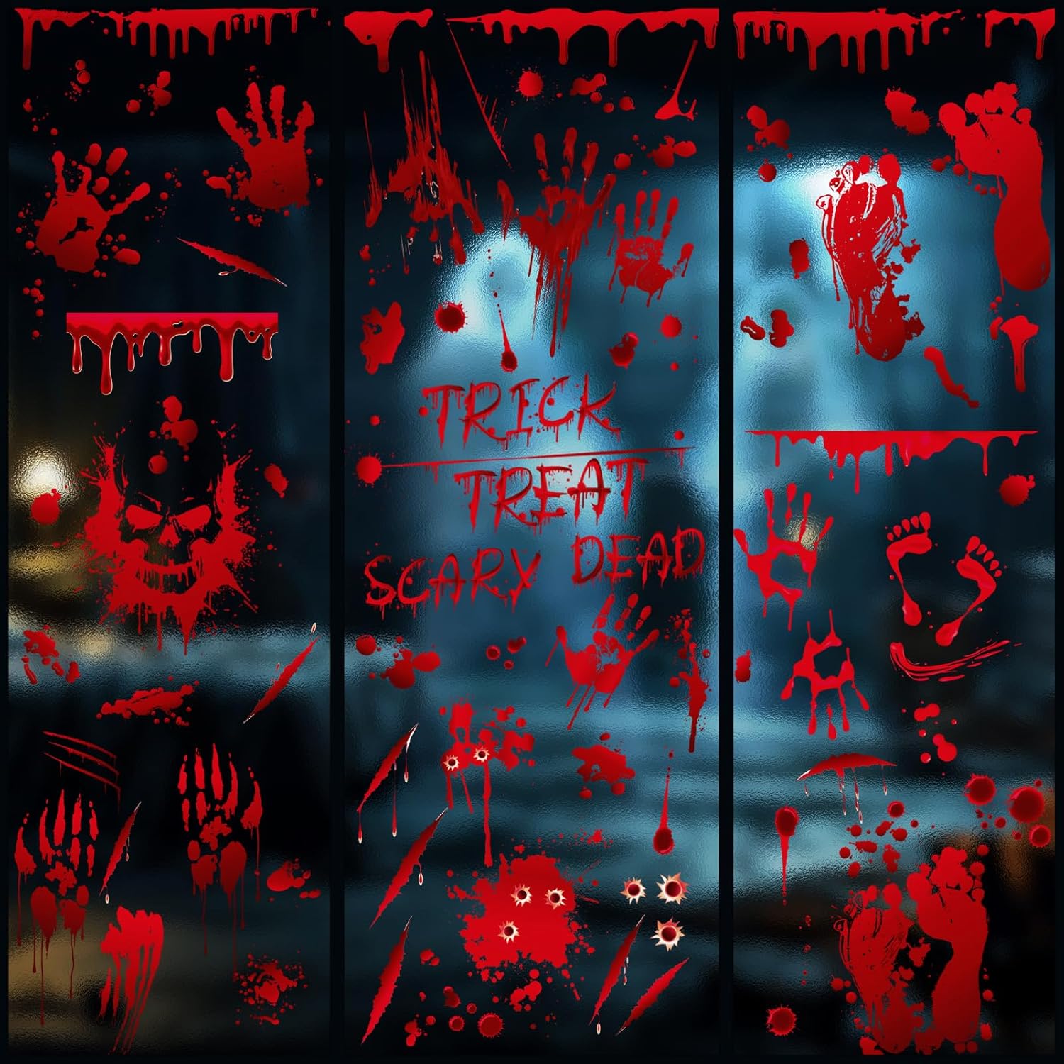Window Treatments - SplashNSpray Halloween Window Clings 9 Sheet/100PCS Halloween Window Decorations Scary Halloween Window Stickers Bloody Handprint Footprint Double-Side Halloween Window Decals Floor Clings