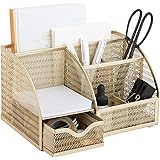 BLU MONACO Designer Metal Gold Desktop Organizer - Desk Organization for Office Accessories - Supplies, Pencils, and Pen Hold