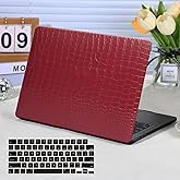 Funut Compatible with Crocodile MacBook Pro 14 inch Case 2025-2021 M4 M3 M2 M1 A3185 A3401 A3112 A2992 A2918 A2779 A2442, Pro 14 inch M4 Cover Aligator PU Leather Hard Shell &Keyboard Cover, Red