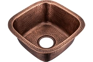 Monarch Abode 15-inch Hand Hammered Pure Copper Atlas Dual Mount Drop in Kitchen Sinks, Drop in or Undermount Kitchen Sink, Dual Mount Bar Prep Sinks, Deep Single Bowl