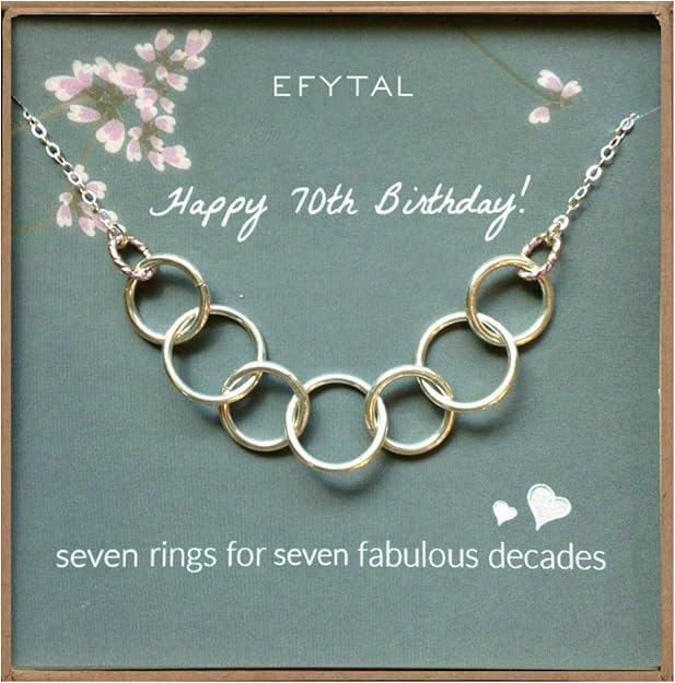 EFYTAL Happy 70th Birthday Gifts for Women Necklace, Sterling Silver 7