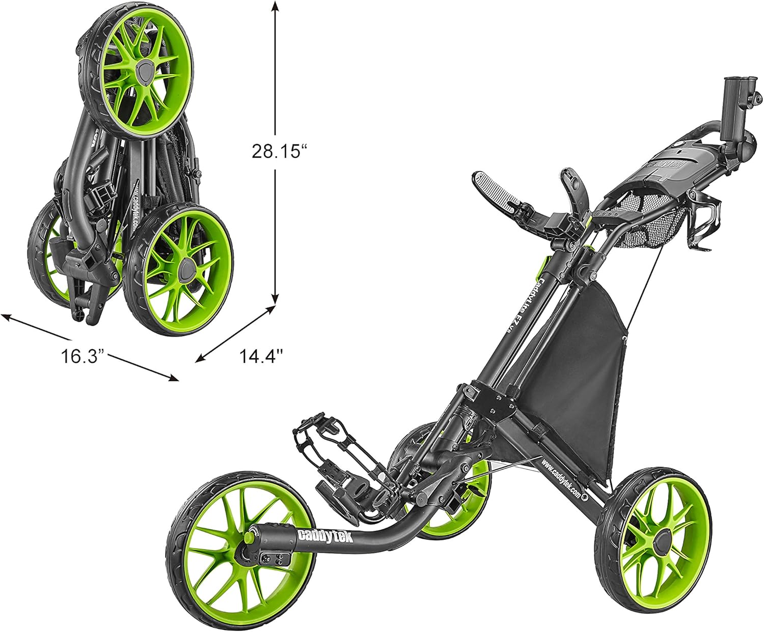 CaddyTek Caddylite EZ V8EZFold 3 Wheel Golf Push Cart Version 8, Lime