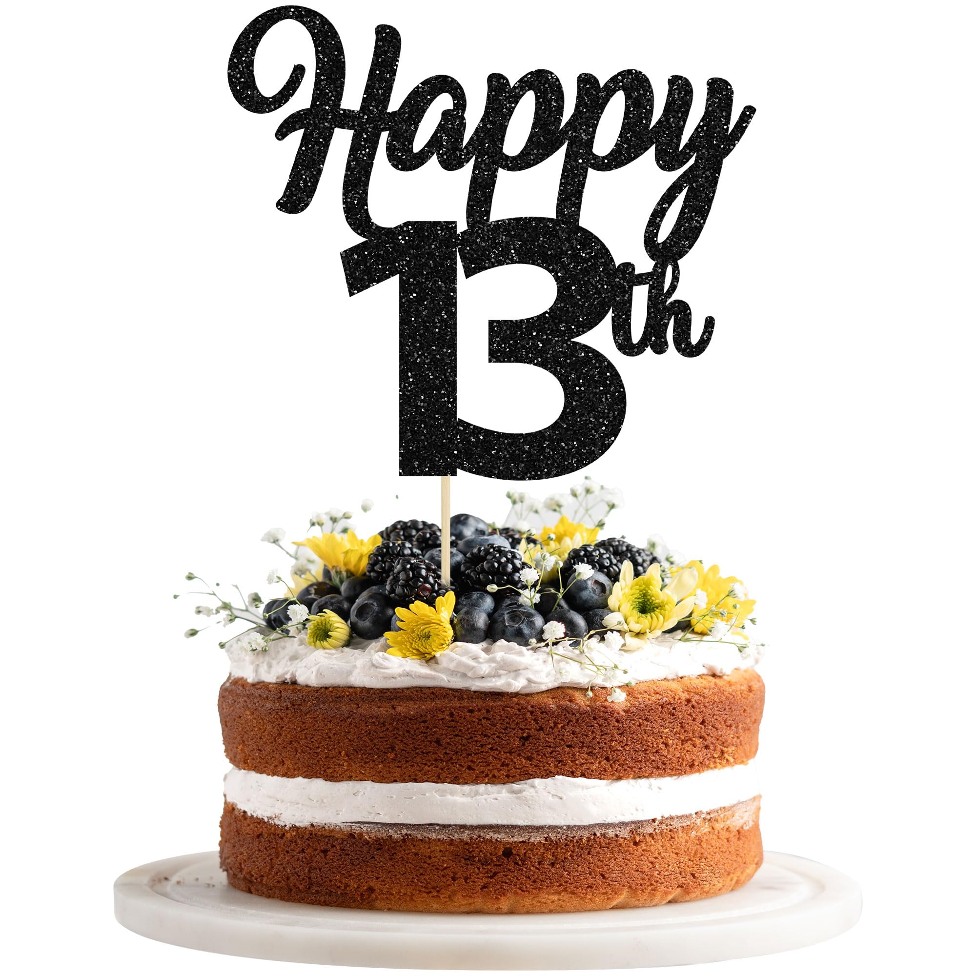 3Pcs Happy 13th Birthday Cake Toppers Black Glitter Cheers to 13th Birthday Cake Decorations Thirteen Years Party Cake Centerpieces Topper Decorations for 13th Birthday Wedding Party Supplies