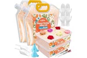 TUXIYA 10LBS Silica Gel Flower Drying,Reusable Flower Drying Silica Gel Crystals with 2PCS 6L Airtight Containers, Color Indicating Flower Preservation Kit for Drying Flowers Bead Size<1mm