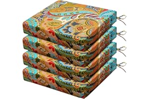 LOVTEX Outdoor Chair Cushions Set of 4, Outdoor Patio Chair Cushions with Ties,Waterproof Chair Cushions for Outdoor Furniture, 18.5 x 16 x 3 inch, Paisley