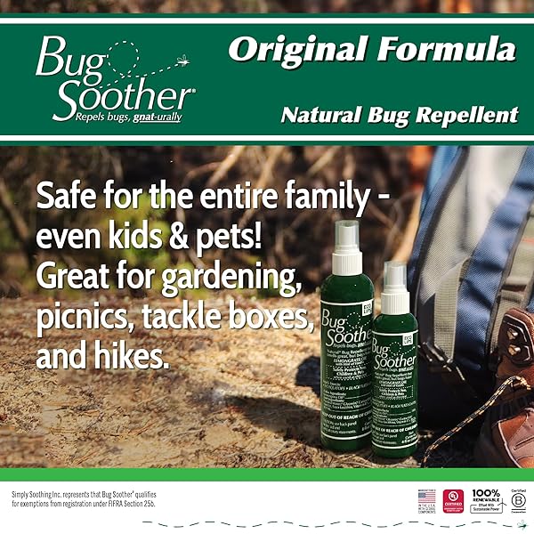 BUG SOOTHER SPRAY 8 OZ – NATURAL INSECT, GNAT AND MOSQUITO REPELLENT & DETERRENT – SAFE BUG SPRAY FOR ADULTS, KIDS, PETS, & ENVIRONMENT – MADE IN USA