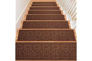FLOWAFOLI 15Pcs Stair Treads for Wooden Steps Indoor with Self Adhesive, 8"x30" Non Slip Stair Runners-Peel & Stick Indoor Stair Carpet Runner, Resistant Indoor Runner for Kids、Elders and Pets, Brown