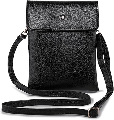 small black leather purse with shoulder strap