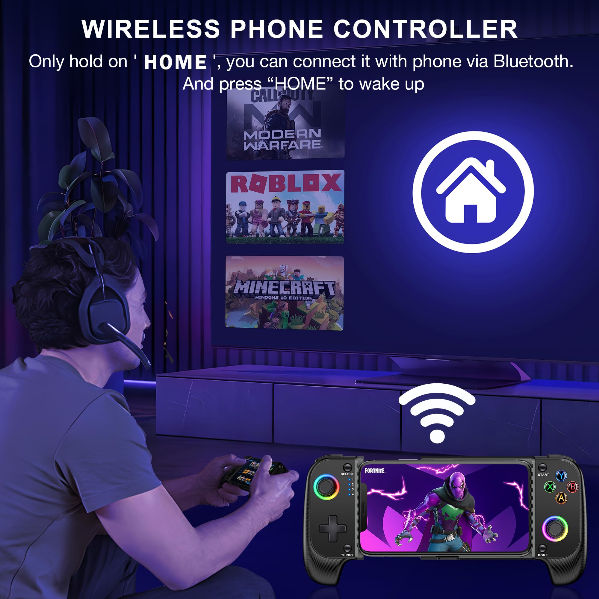 NinjaPlusOX Wireless Phone Controller for iPhone/Android with Hall Joystick, Moblie Controller for iPhone Support Xbox Game Pass, Steam Link, Call of Duty, Roblox, Android & iPhone Game Controller