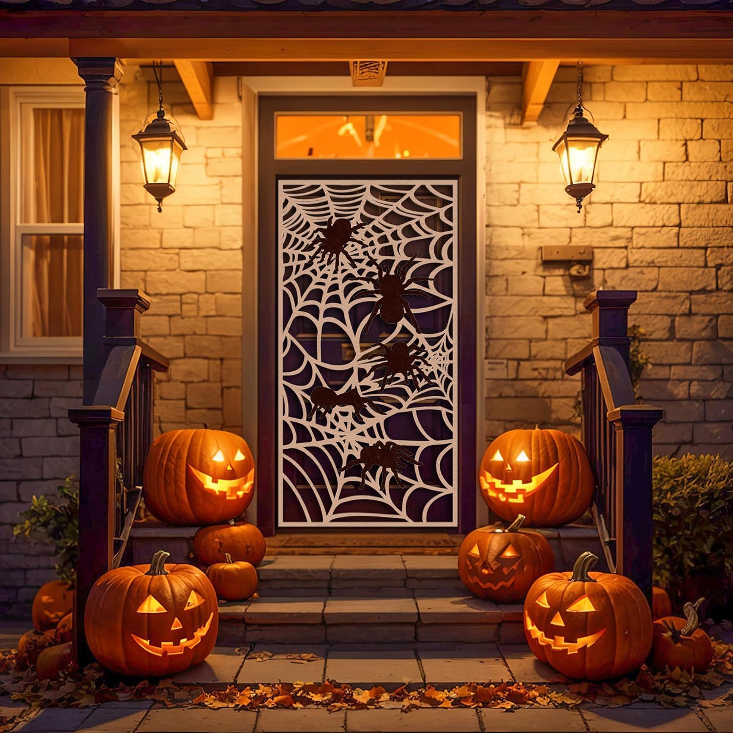 Garage Door Decorations - FUN LITTLE TOYS Spider Web Halloween Door Decorations, 60