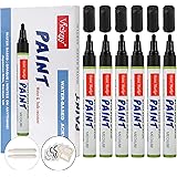 Acrylic Paint Markers, 6pcs Black Permanent Waterproof Paint Pens for Rock Painting, Ceramic, Metal, Glass, Wood, Plastic, Fa