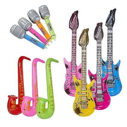 Vordas 12 Stück Aufblasbare Gitarre Musikalische Instrumente Spielzeug, Eine Schöne Stütze für Cosplay Parteien - (Zufällige Farbe)