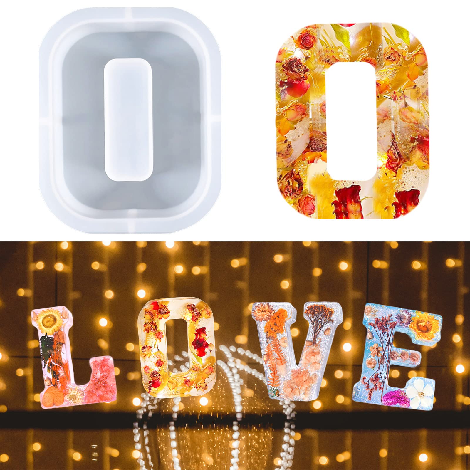 7-in Large Letter Mould for Resin, 26 Capital Letter Alphabet Epoxy Mould, A-Z Big Alphabet for Making Cake Candle DIY Crystal, 3D DIY Crystal Word Sign for Party Home Decor (O)