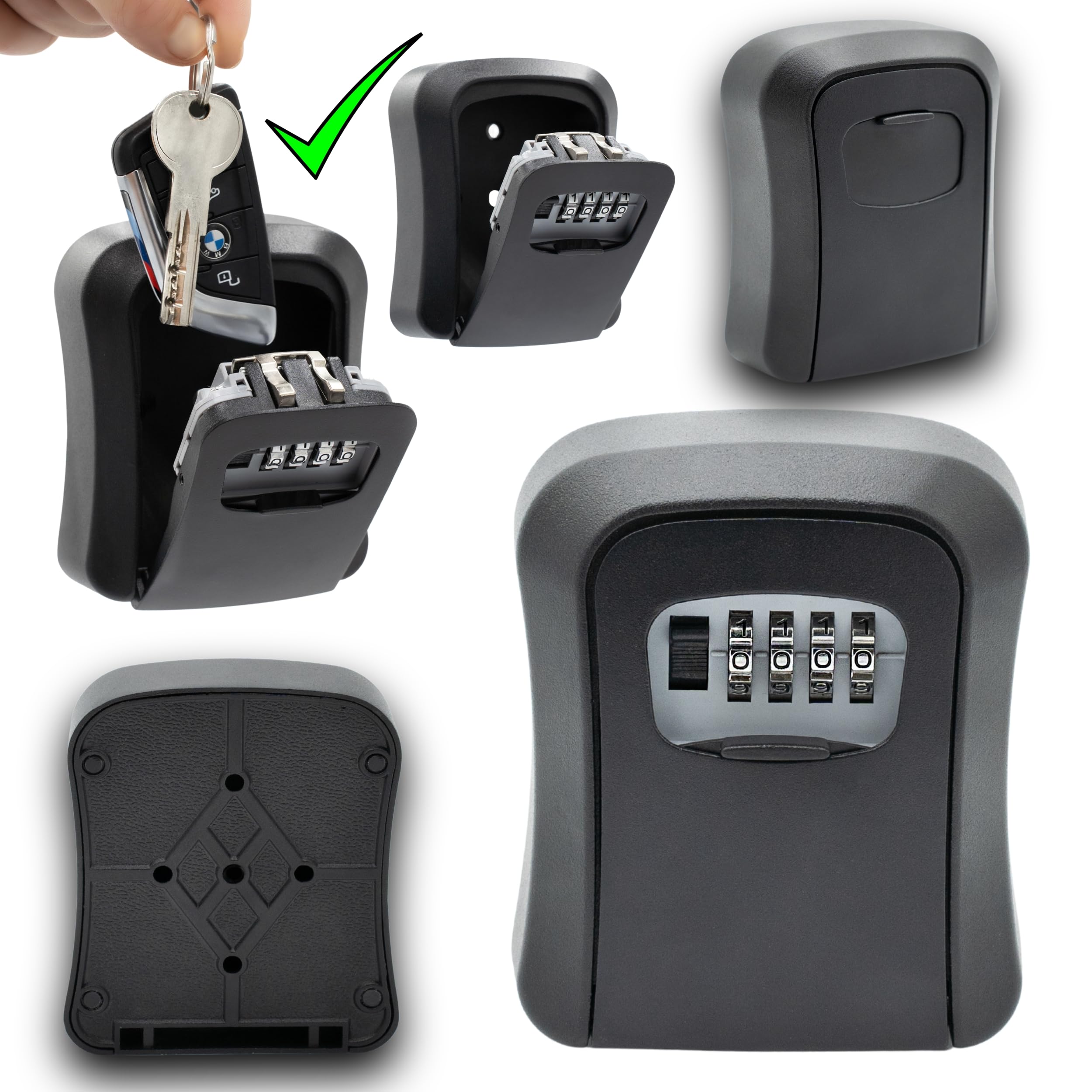 BOXILOCK Key Safe Wall Mounted, Key Storage Box Heavy METAL, Lock Box Outdoor 4 Digit Combination, key box Waterproof and rust resistant, For indoor and outdoor use,Fixing kit included 11,5x9,5x4cm
