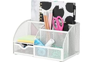 EXERZ Desk Organiser/Mesh Desk Tidy/Pen Holder/Multifunctional Organizer – White