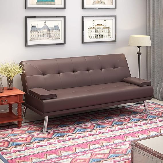 PANANASTORE 3 Seater Click Clack Sofabed, Faux Leather PU Padded Sofa