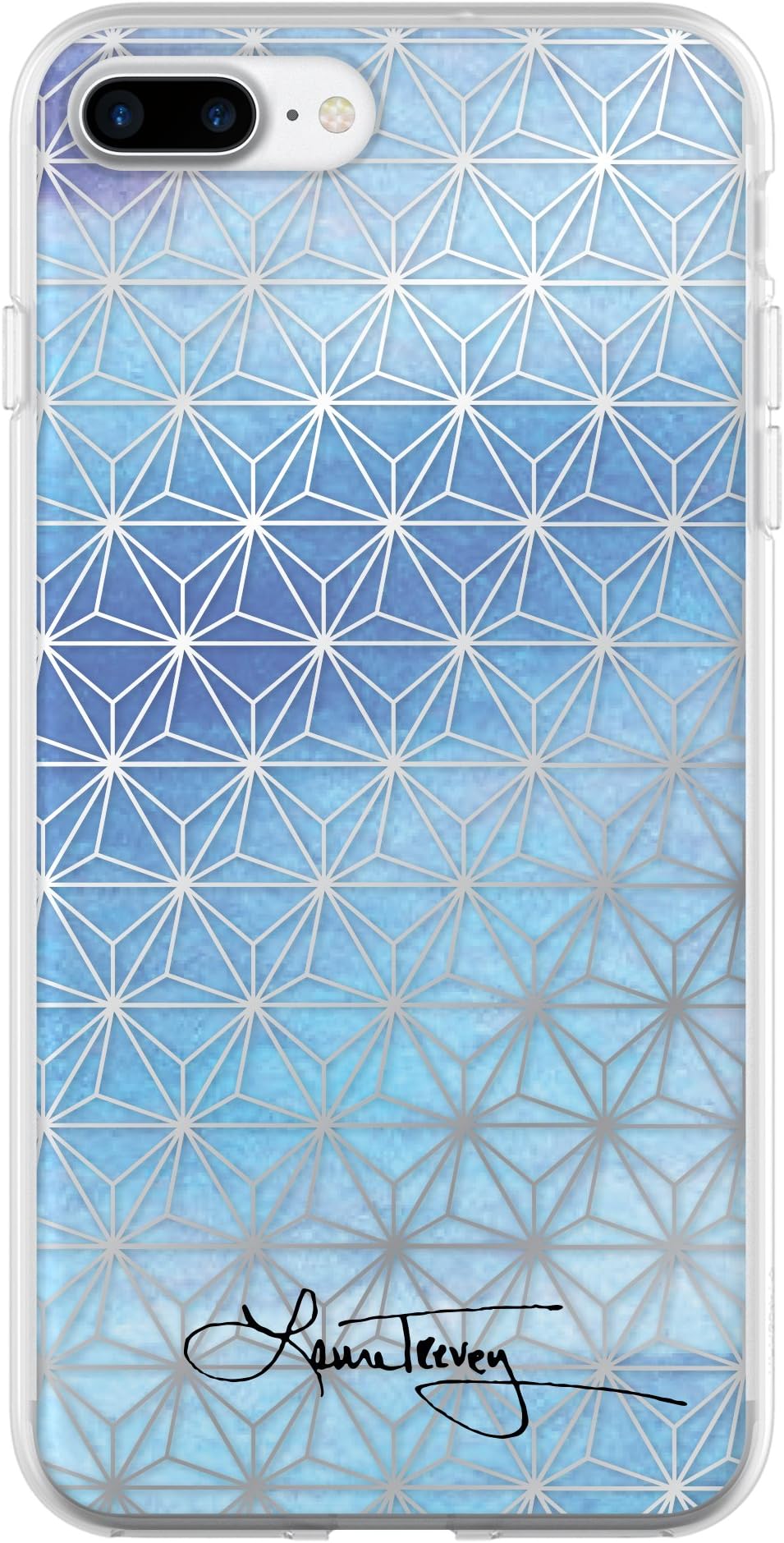 Laura Trevey iPhone 7 Case, Clear Tough Case [Protective] Cover fits Apple iPhone 7 - Ombre Geometric Blue/Silver Foil
