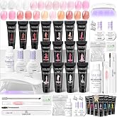 SAVILAND 15 Colors Poly Extension Nail kit with U V Lamp for Home Salon DIY | HEMA-Free Formula, Clear White Pink Nude Colors, All-in-1 Starter Kit, 28-Day Long Lasting, Smooth Texture, Slip Solution