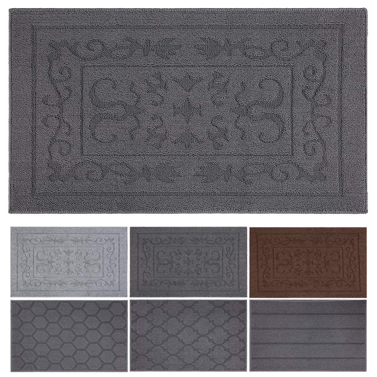 indoor doormat front door mat non slip rubber back door mats magic inside dirt trapper entry rugs entrance door rug machine washable door carpet mat for entryway - grey, 24"x 36"