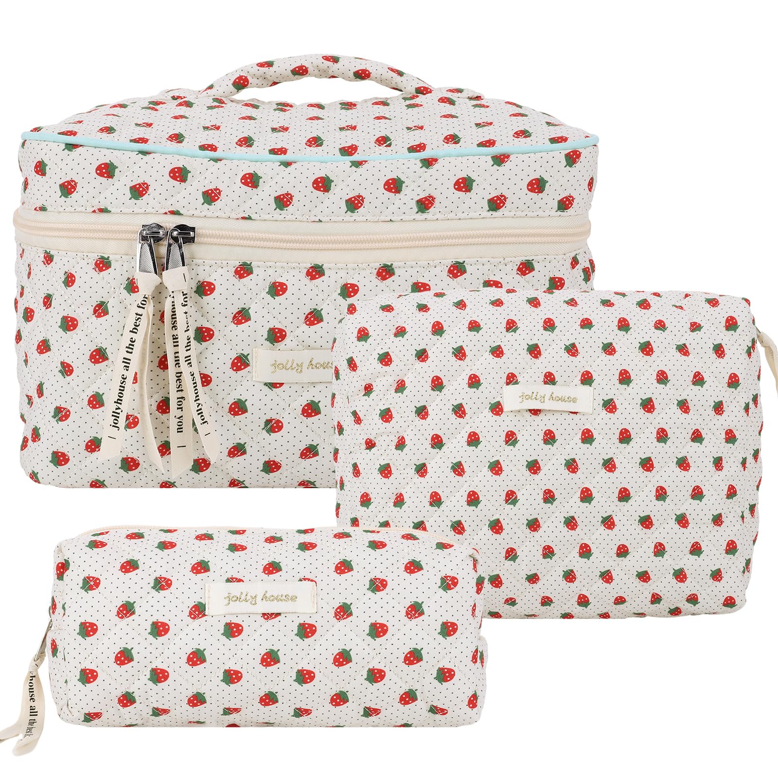 CHAMAIR Quilted Floral Makeup Bag - Coquette Skincare Bag Aesthetic Cosmetic Bag Cotton Toiletry Bag Large Capacity Travel Make Up Bag for Women Ladies Girls (Style B91) — image 1