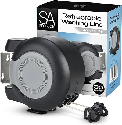 SA Products Wall Mounted Twin Cable Retractable Washing Line 30m