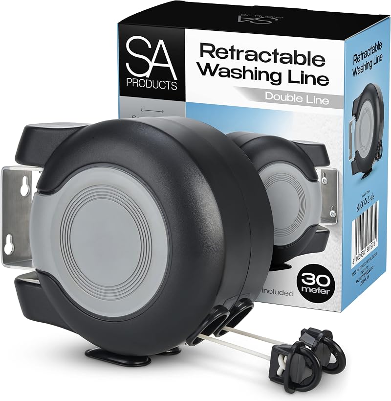 SA Products Wall Mounted Twin Cable Retractable Washing Line 30m