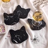 Acellegic 4 Pcs Marble Coaster Halloween Black Cat Drink Coasters | Halloween Coasters for Home Kitchen Office Party Table Decor Gift