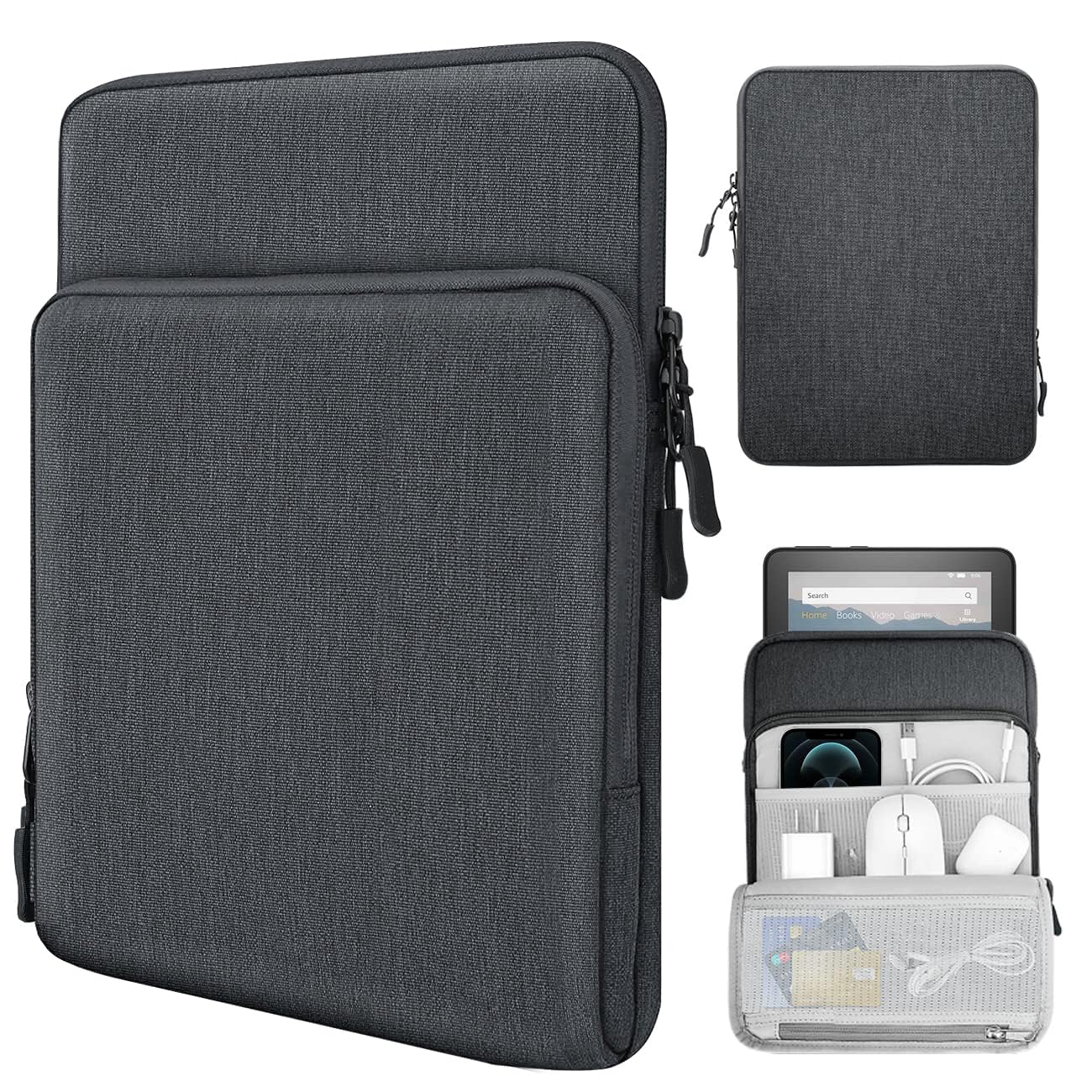 TiMOVO 8-9 Inch Tablet Sleeve Case iPad Mini 6, iPad Mini 5/4/3/2/1, Galaxy Tab A7 Lite 8.7/Tab A 8.0/Tab A 8.4, Fire HD 8 & 8 Plus 2020, Protective Pouch Bag with Multiple Pockets, Dark Gray