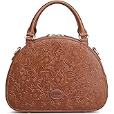 S-ZONE Leather Crossbody Bags for Women Vintage Handbag Top Handle Purse Designer Dome Satchel