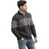 Aran Crafts Men's Irish Cable Knit Half Zip Jacquard Sweater (100% Merino Wool)