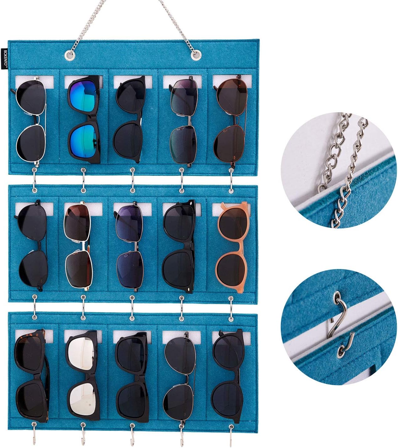 BOKENTO Sunglasses Organizer Storage, Upgraded Detachable Hanging Eyeglasses Holder