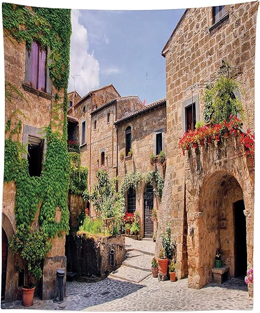 Tapiz De Toscana Calles Italianas En El Campo Con Casas De