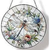 RVEAFA Dragonfly Gifts for Women, 7.8'' Dragonfly Sun Catcher Stained Glass Window Hanging SunCatchers Indoor Window Wall Decor Handmade SunCatcher Decoration for Garden Home Housewarming Gifts