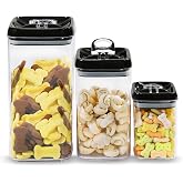 Felli Flip Tite Acrylic Food Storage Container with Lid 6&rdquo; XL Air Tight Ring Seal Flip Lock, Plastic Kitchen Baking Canister for 5 lb Flour Sugar Rice Protein Powder Pantry Organizer (Nest-L Black)